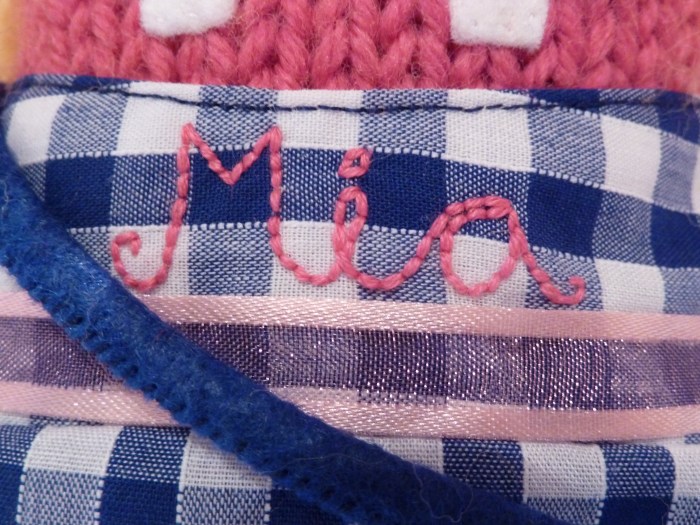 Closeup of Embroidery on Mia's Beastie's Dress - CrawCrafts Beasties