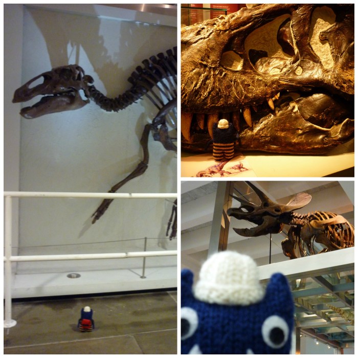 Explorer Beastie with Dinosuars at the Ulster Museum - CrawCrafts Beasties