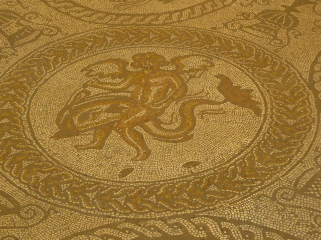 Closeup of the Boy and Dolphin Mosaic at Fishbourne - H Crawford/CrawCrafts Beasties