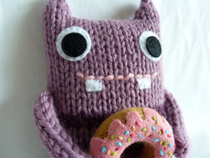 Doughnut Beastie, with his Favourite Treat - CrawCrafts Beasties