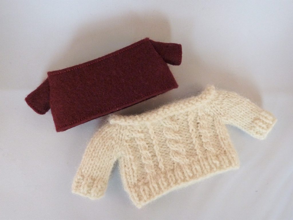 Beastie Aran Sweater and T Shirt, handmade by CrawCrafts Beasties