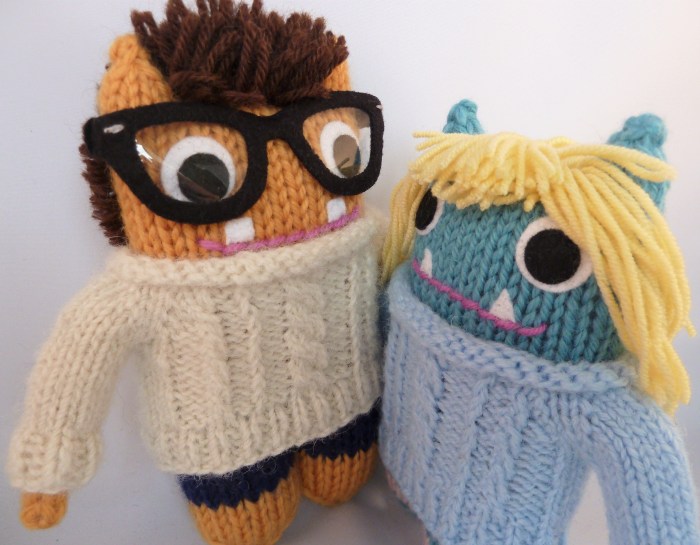Tammie and Mr Husband Beasties in Aran Sweaters - CrawCrafts Beasties