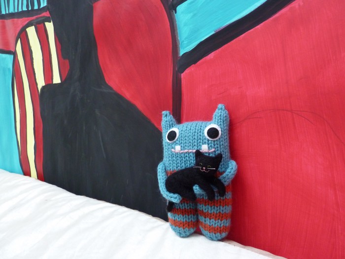 Blue and Orange Stripey Beastie with Kitty by CrawCrafts Beasties