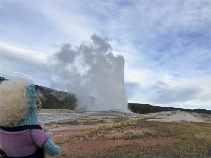 June Beastie at Old Faithful, Yellowstone - R Crawford/CrawCrafts Beasties