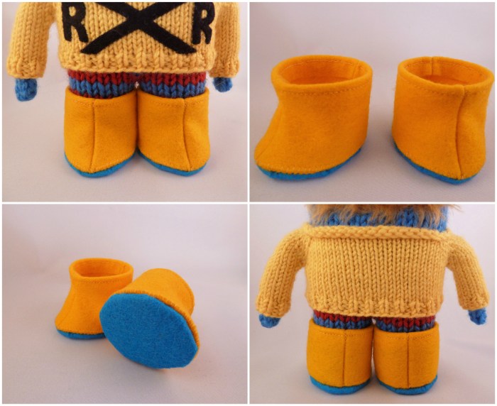 Yellow Beastie Wellies -Miniature Felt Boots by CrawCrafts Beasties