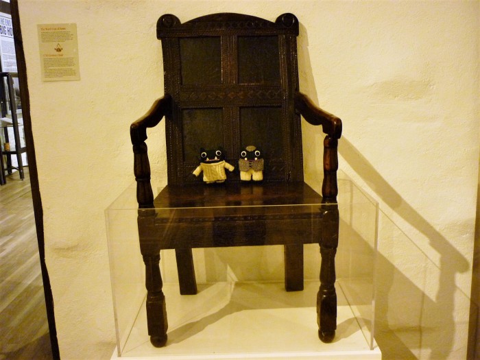 Wooden Chair, 17th Century. Also pictured, 21st Century Beasties. H Crawford/CrawCrafts Beasties