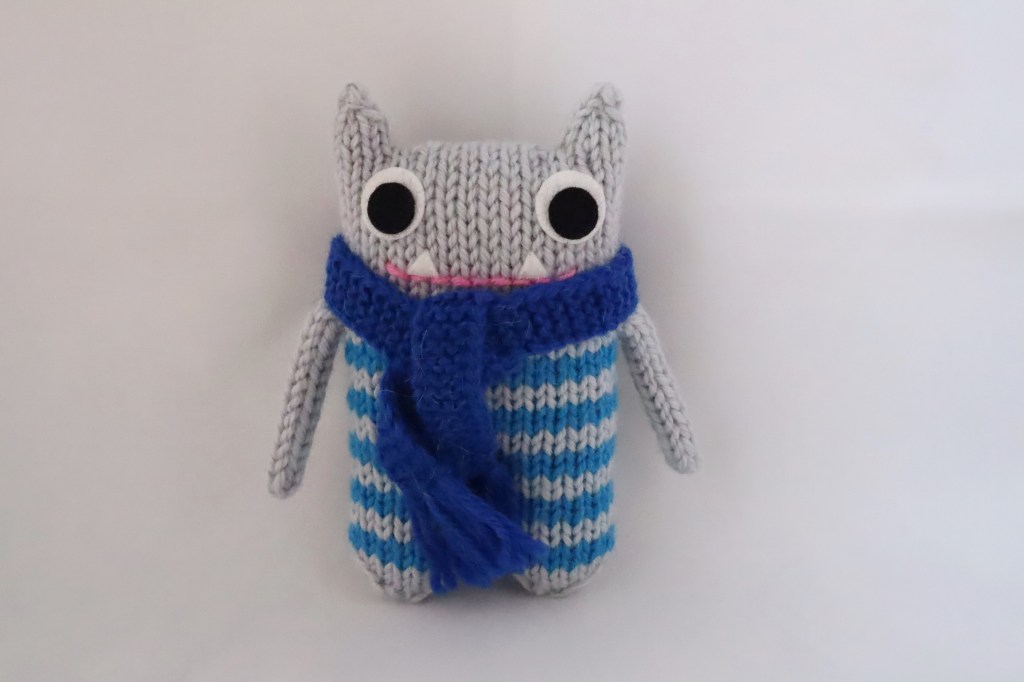 Grey and Blue Cosy Scarf Beastie, by CrawCrafts Beasties
