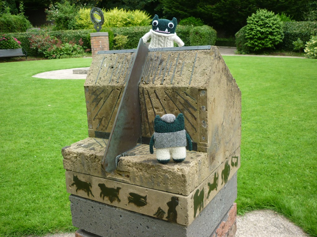 Paddy, Plunkett and the multi-dial sundial - Carnfunnock Country Park - CrawCrafts Beasties